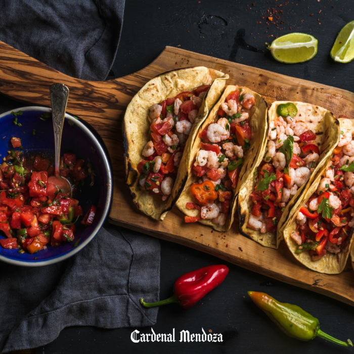 tacos de camarones al Cardenal mendoza